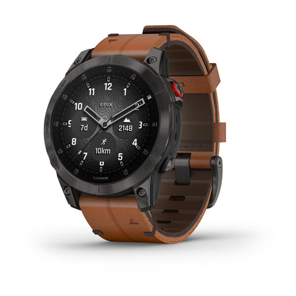 Spordikell epix (Gen 2) Sapphire - Black Titanium Chestnut Leather