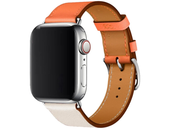 Kahevärviline kunstnahast kellarihm Apple watch 38/40/41mm, Valge/Oranž Valge/Oranž 38/40/41