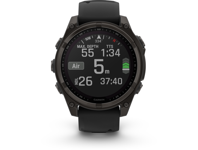 Spordikell fenix 8 47mm Solar Solar Sapphire Carbon Gray DLC Ti with Black band